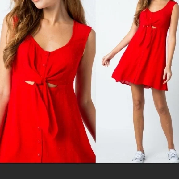 NWT Red Skater Mini Dress with Cutout and Embroidered Details - Picture 6 of 7